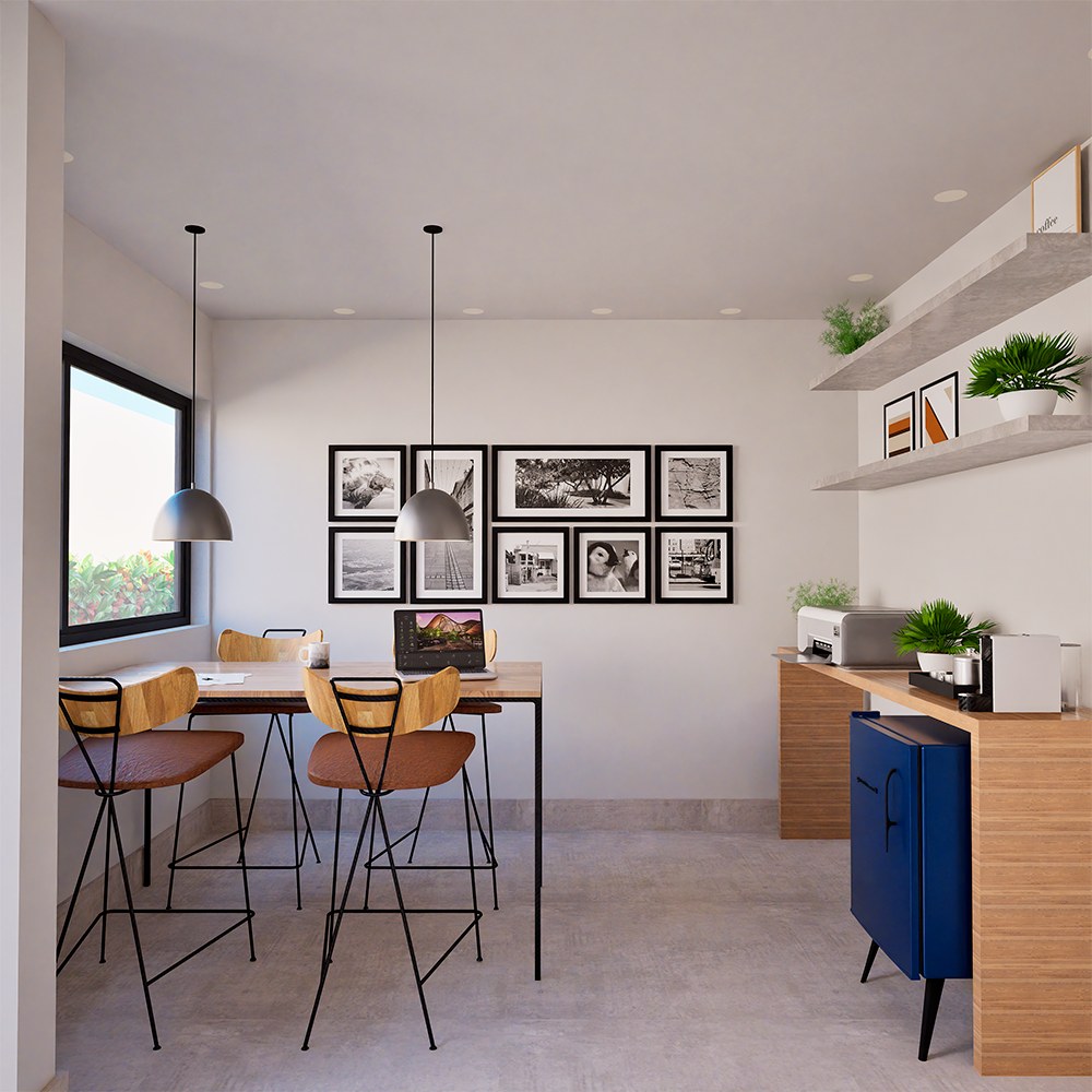 Perspectiva ilustrada do coworking