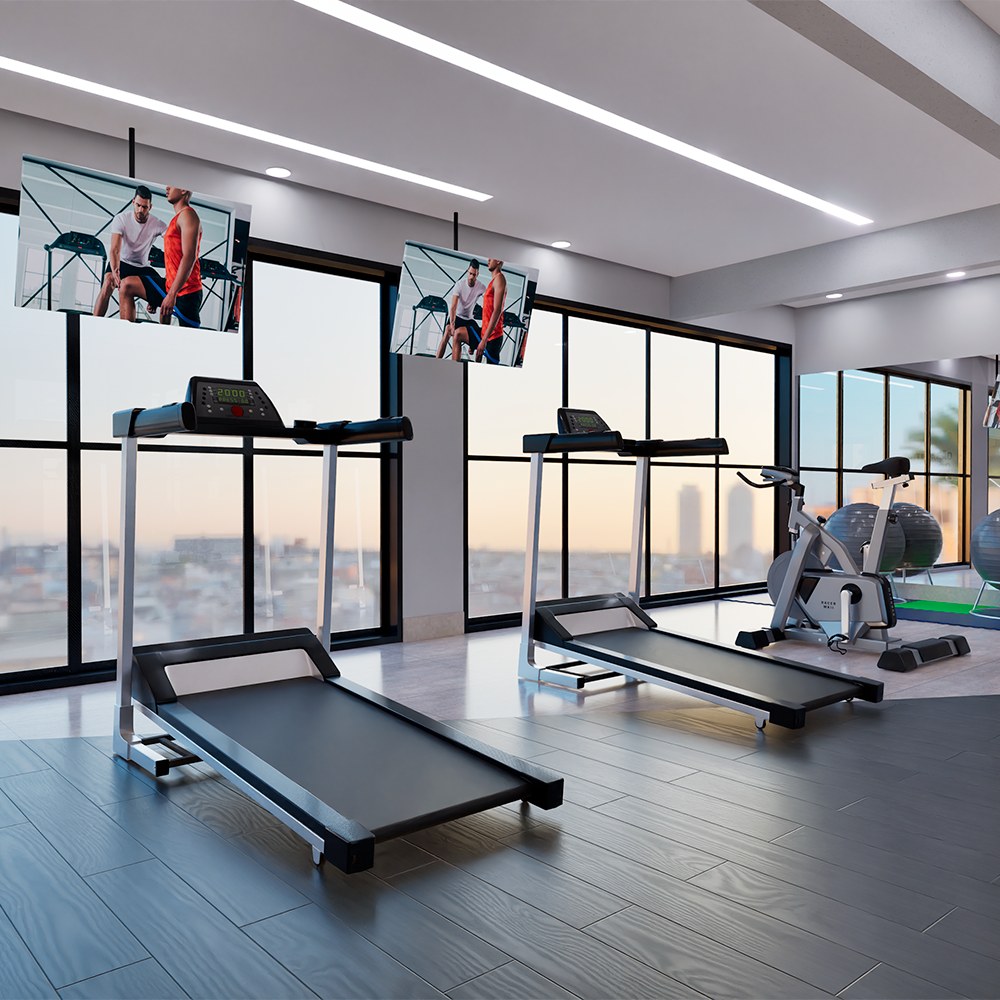 Perspectiva ilustrada do espaço fitness