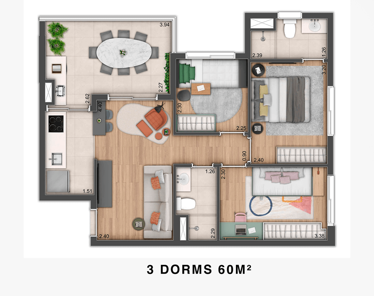 3-DORMS-60M²